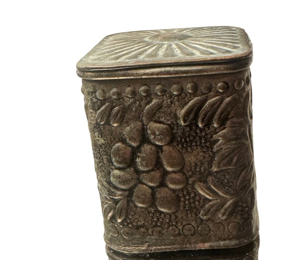 Vintage Pewter Trinket Box Grape & Leaf Relief Cottagecore Tea Caddy Stamped 13